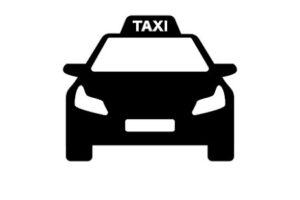 black and white taxi logo with modern car